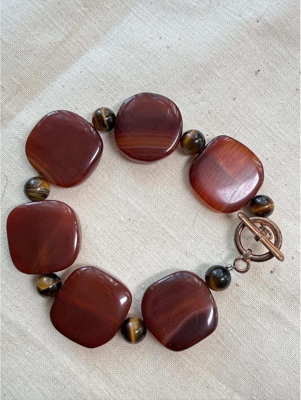 Carnelian and Tiger’s Eye Chunky Stone Bracelet